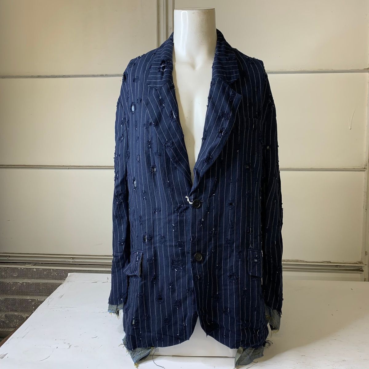 ACNE STUDIOS Pinstripe Distressed Oversized Suit Jacket ACNE STUDIOS Pinstripe Distressed Oversized Suit Jacket