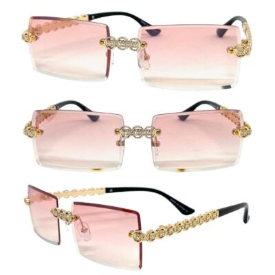 CLASSY Elegant Hip Hop Rapper Pimp Bling SUN GLASSES Gold Frame Light Pink Lens