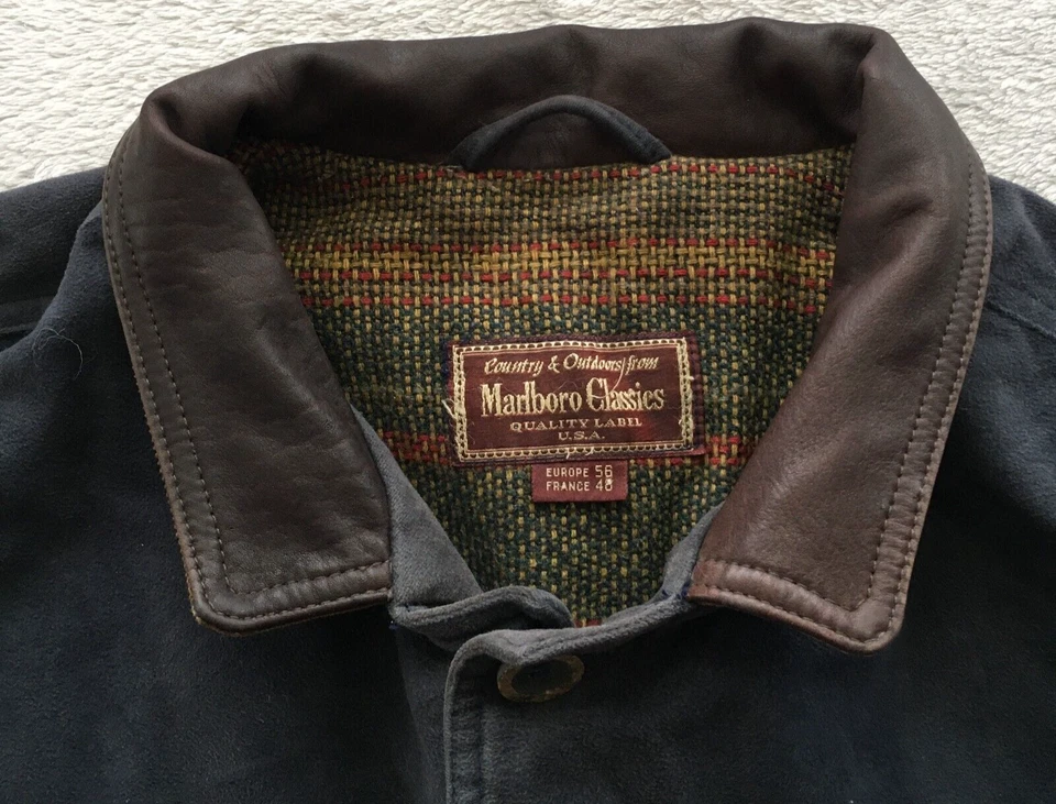 Marlboro Classics mens Navy Blue Leather Collar Country Button jacket size 48 - Image 4 of 4