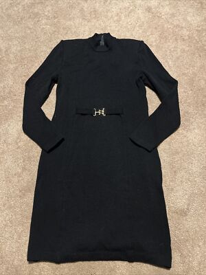 Vintage St. John Collection Black Knit Sweater Dress Mock Neck 4 Long Sleeve  | eBay