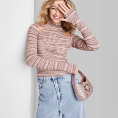 Women's Mock Turtleneck Fitted Cut Out Pullover Sweater Wild Fable Spacedye  XXL