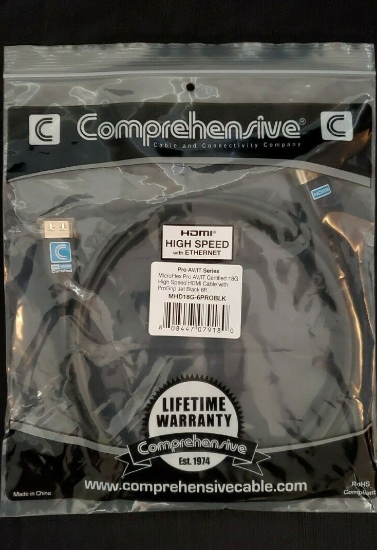 New Comprehensive MicroFlex 6ft Pro AV/IT 18Gb 4K High Speed HDMI Cable ProGrip
