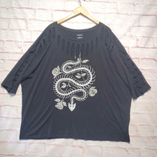Torrid 3 Shirt Womens Plus 3X Black Snake Rose Graphic Cutout Slouchy Goth Top
