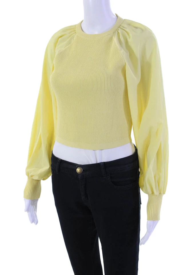 Blusa acanalada Derek Lam 10 Crosby para mujer manga larga cuello redondo amarilla talla 4 Foto 2 de 4