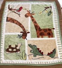 Kids Line Fleece Baby Blanket Zanzibar Alligator Giraffe Turtle Bird Green Brown