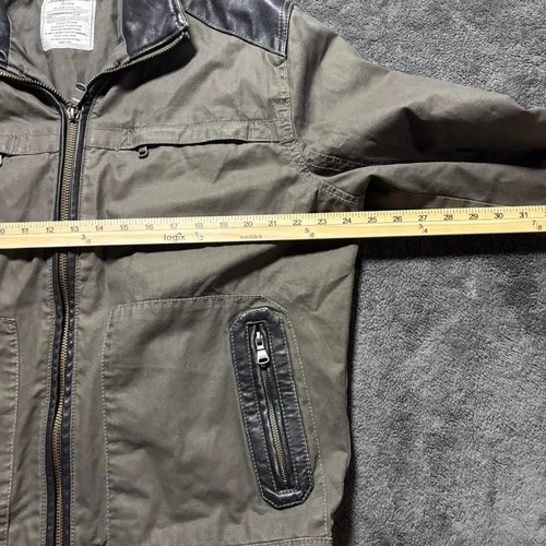 Tommy Bahama Moto Canvas Jacket Men’s L green Black Leather Accents Biker image 6