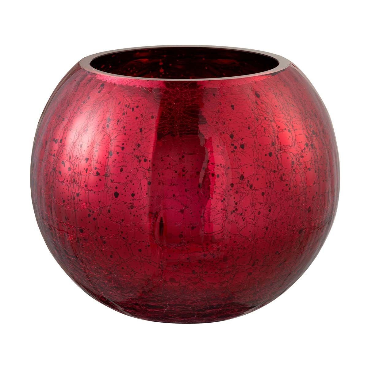 Photophore en verre d'art boule craquelée rouge 20cm finition haut de gamme