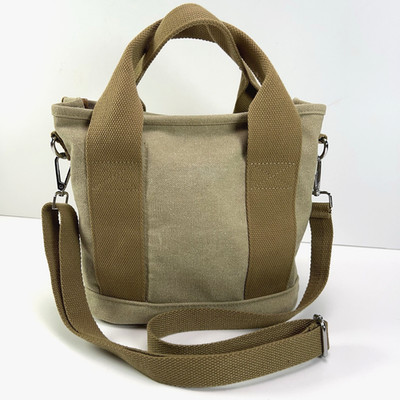 CANVAS Crossbody Tote Bag Small Top Handle Zip Close Organizer Travel Khaki Tan