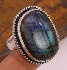 Firey Labradorite 925 Silver Plated Handmade Ring of US Size 6.5