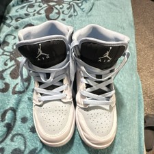 Jordan Air Jordan 1 Mid Top Kids Sneakers White Light Blue Black Leather 5Y