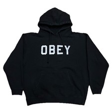 Vintage Obey Reflective 3M Logo Pullover Hoodie Sweatshirt Black Size L EUC