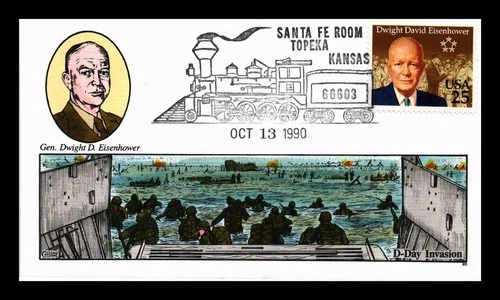 DR JIM STAMPS US COVER WWII D-DAY GENERAL EISENHOWER FDC COLLINS HAND PAINTED