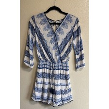 Floral Romper 3/4 Sleeves Shorts Vacation Cottagecore Boho Resort Wear Size XS