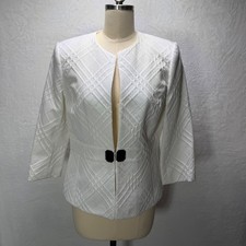 Peck Peck Collection White Textured Jacquard Collarless Blazer Jacket Size 8