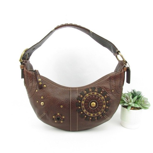 Bolso de mano Coach "Mia" de encaje de cuero marrón castaño