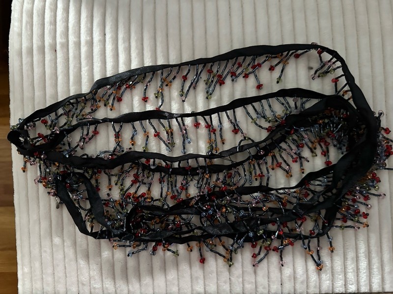 Vintage Acrylic Beaded Trims On Black Ribbon New  3 YDS