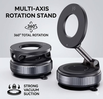 Car Phone Mount Magnetic Vacuum Holder 360° Foldable Stand for iPhone Samsung