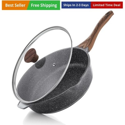 Nonstick Deep Frying Pan Skillet, 11-inch Saute Pan with Lid, Stay-cool Handl...