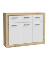 Kommode Sideboard 3 TüRen 3 Schubladen Artisan Eiche Dekor Weiß Matt 118 X 92 Cm