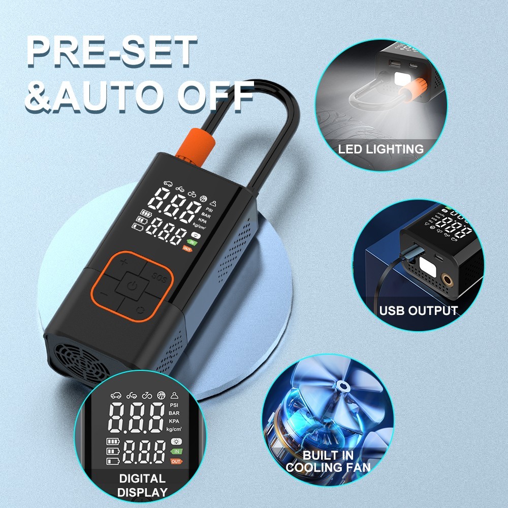 Gonfiatore Pneumatici Auto Senza Fili Digitale USB Ricaricabile Pompa Compressore Aria Pneumatici Uk - Miniatura 7