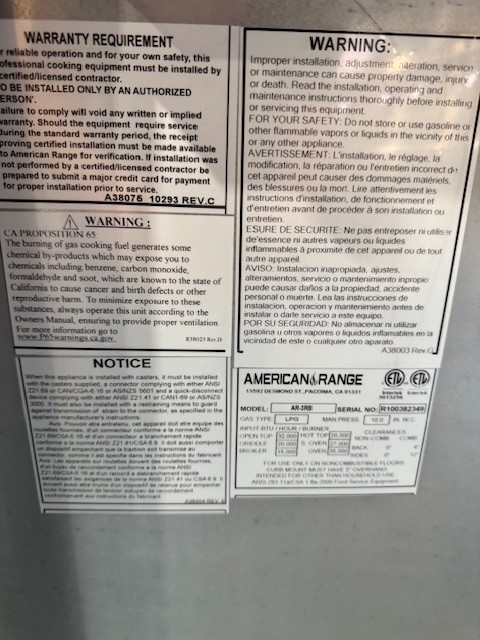 American Range AR-3RB 36" Gas Range w/ Charbroiler & Oven PROPANE OPEN BOX