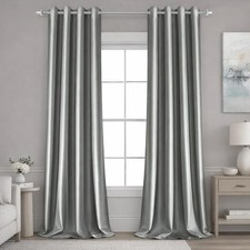 2 Panels Silver Grey Faux Silk Blackout Luxury Curtains, 52 X 96 Inch Room