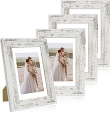 4X6 Picture Frame Set of 4, Made of Real Glass and Distressed White Wooden Frame