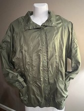 Vintage 80s Womens Green Windbreaker 51x30 Lined 2-Pockets Snaps Up Unbranded