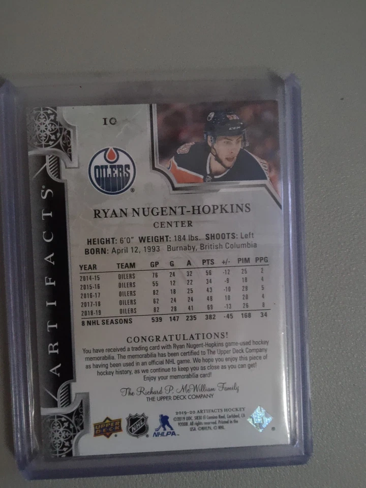 2019 UD ARTIFACTS#10 NUGENT-HOPKINS DUAL 3 COLOR PATCHES 15/25 - Image 2 of 2