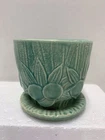 McCoy Sand Dollar Aqua Green 4" Planter w/attached Underplate c. 1940's-1950's
