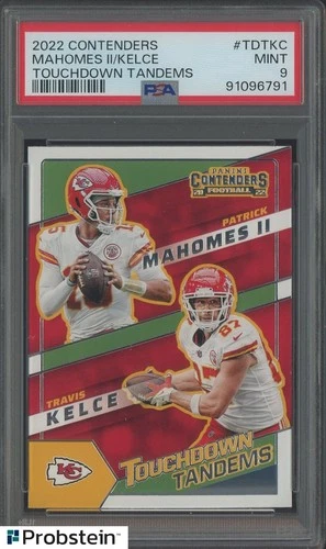 2022 Contenders Touchdown Tandems #TDTKC Travis Kelce Patrick Mahomes II PSA 9