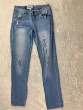 Jolt Size 1 Womens Juniors Jeans Low Rise Light Wash Skinny Rip Torn Distressed
