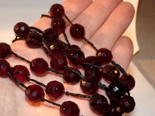 Vintage Cherry Red Faceted Bead Necklace Jewelry Not Plastic  e49 