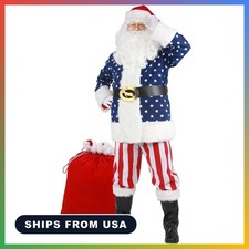 Santa Claus Costume Adult 11 Piece Deluxe Christmas Party Outfit All Sizes