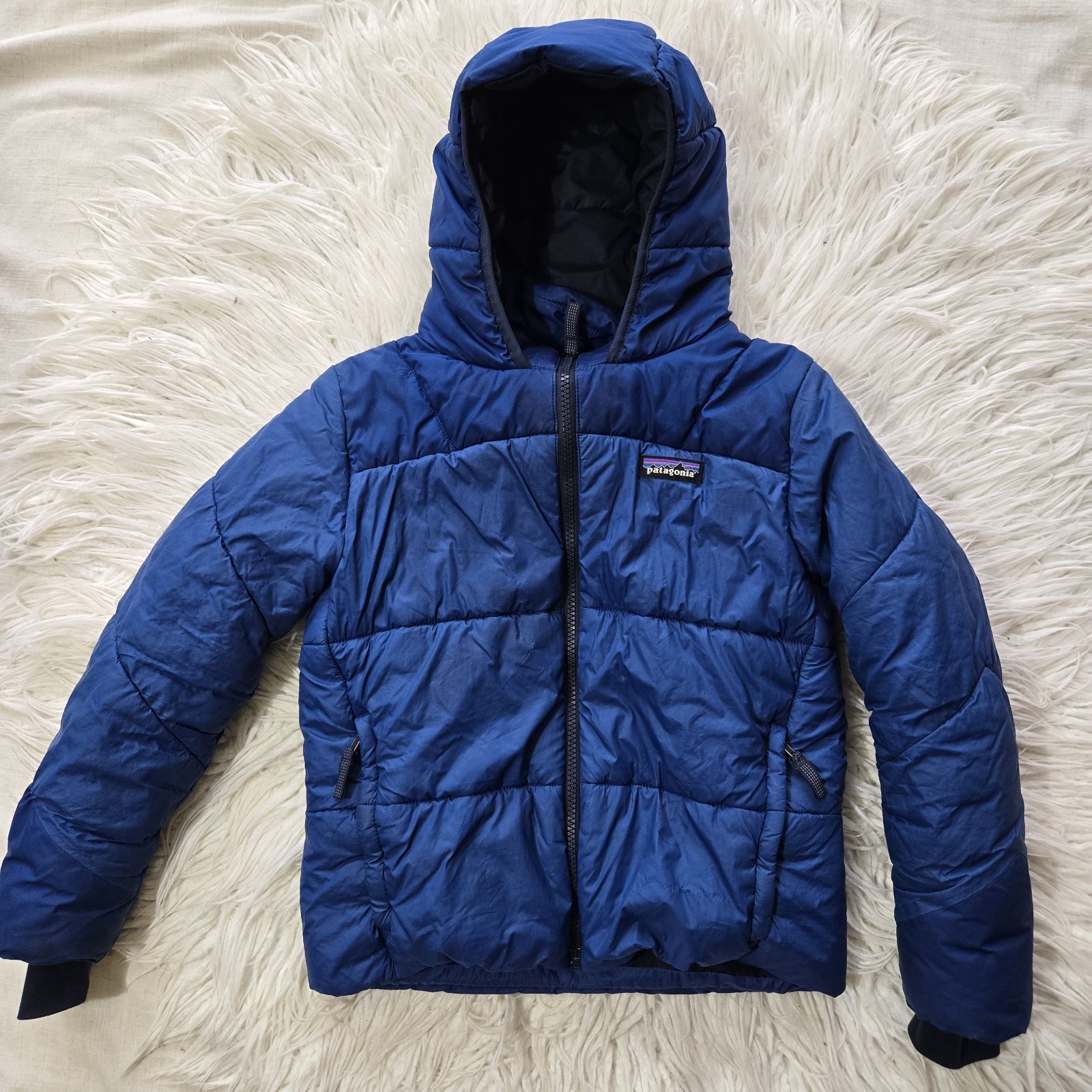 Patagonia Jacket Boys Size 7/8 Small Hood Insulated Blue Win