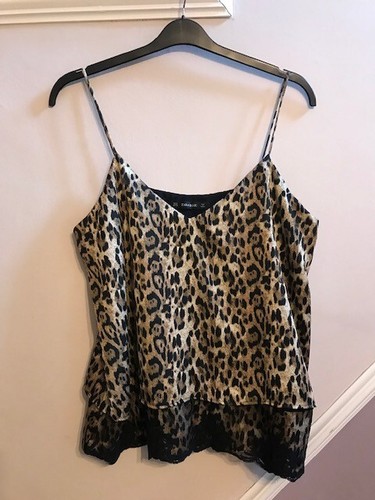 ZARA DAMEN BRAUN ANIMAL PRINT TRÄGERTOP GRÖSSE XL, 16 UK