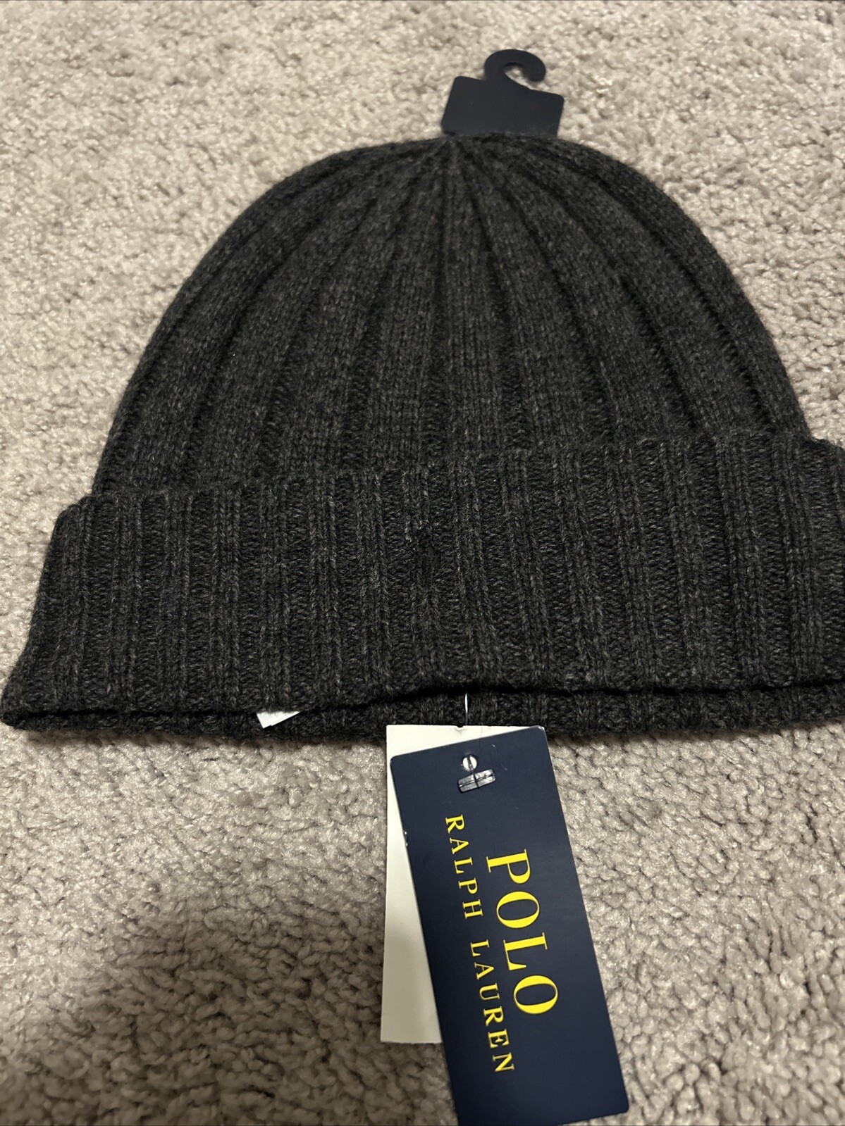 Cappello invernale Polo Ralph Lauren uomo berretto teschio berretto grigio antracite nero pony nuovo con etichette