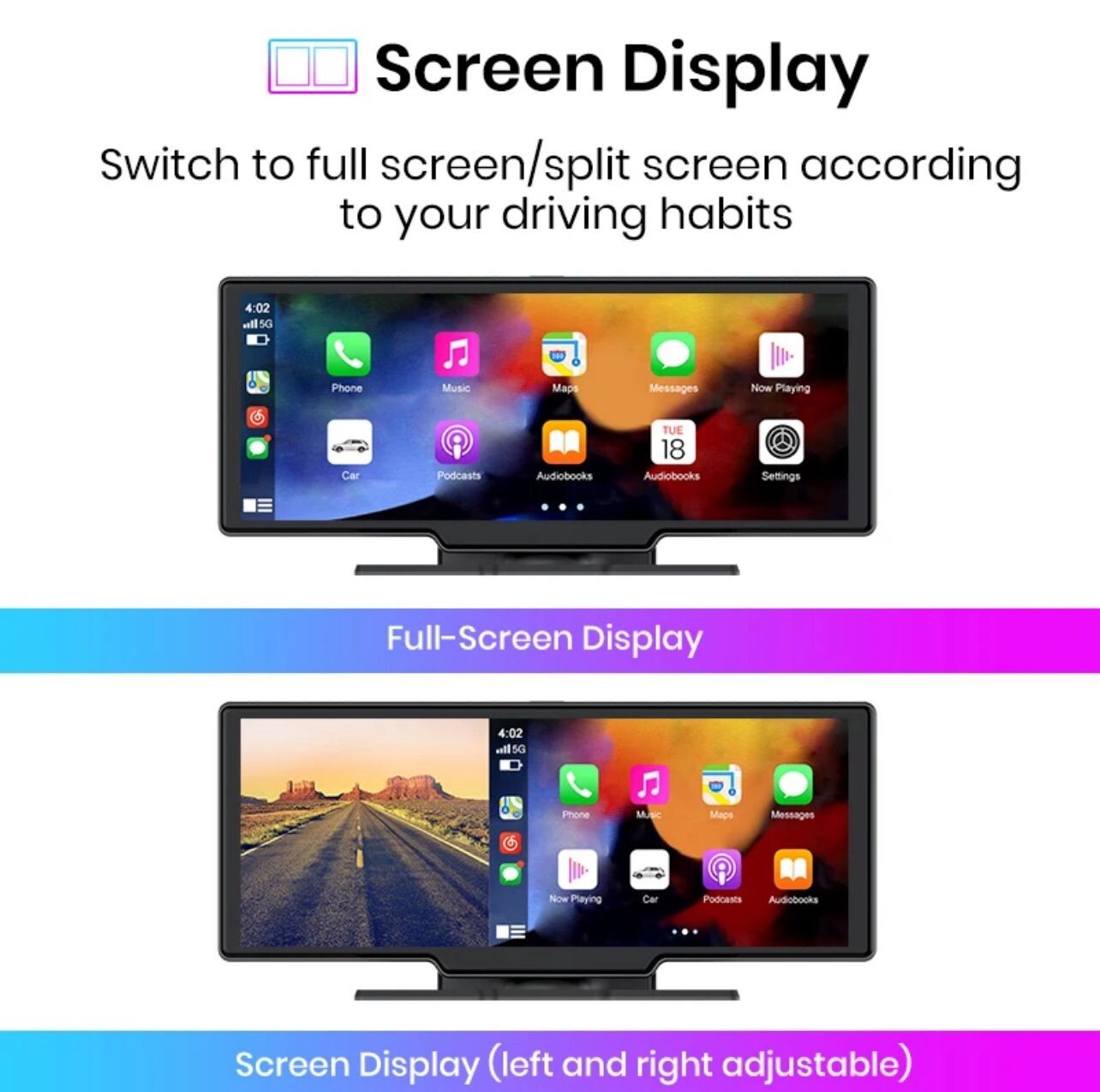 MONITOR AUTO CARPLAY ANDROID AUTO DASHCAM PORTATILE AUX NAVIGATORE WIRELESS DVR - 3