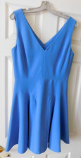 Milly Women Size 8 Blue Fit n Flare Lined Dress Double V-neck Sleeveless