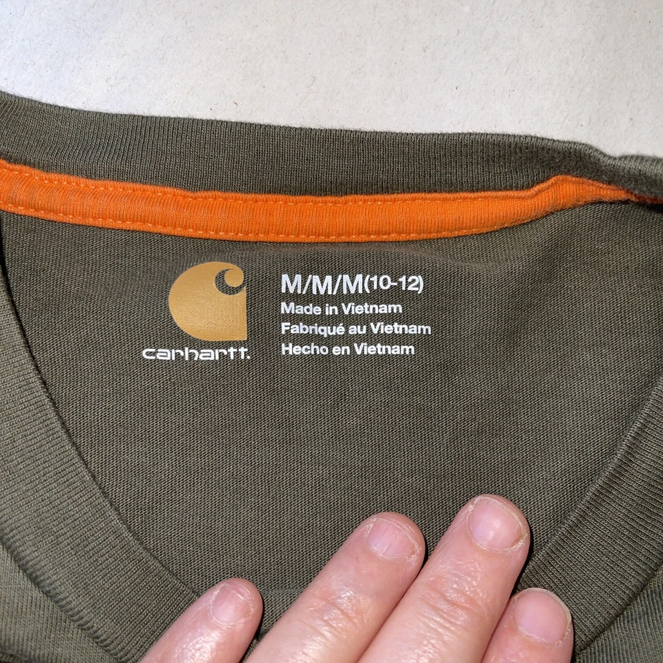 Carhartt Boys Youth medium 10-12 Shirt Top Long Sleeve 100% Cotton, Olive Green - Image 3 of 4