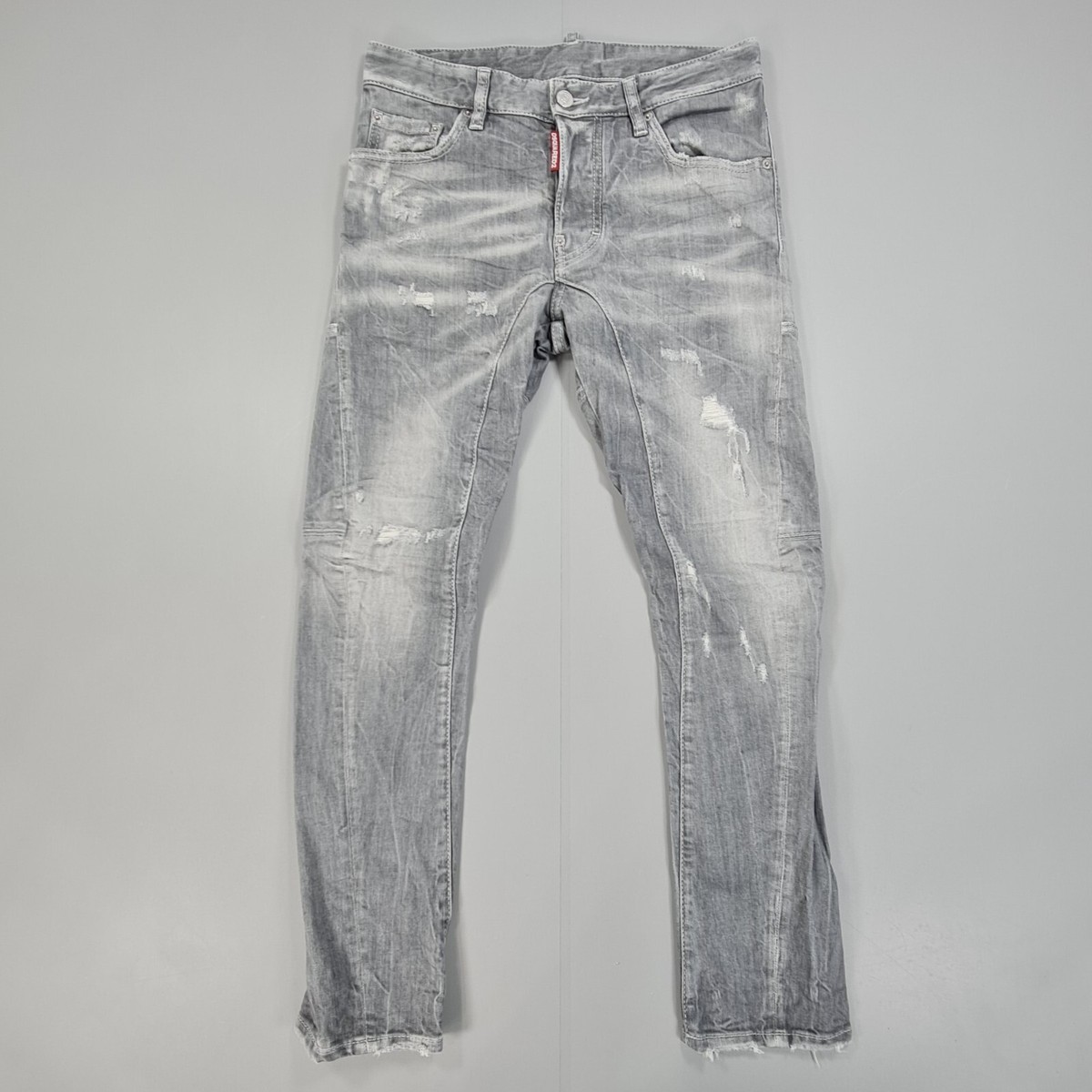 Dsquared2 Mens Jeans Grey 42 W30 L28 Tidy Biker Distressed Tapered