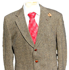 Stafford 44R Brown Tweed Wool 3 Btn Blazer w/ Leather Buttons Elbow Patches EUC