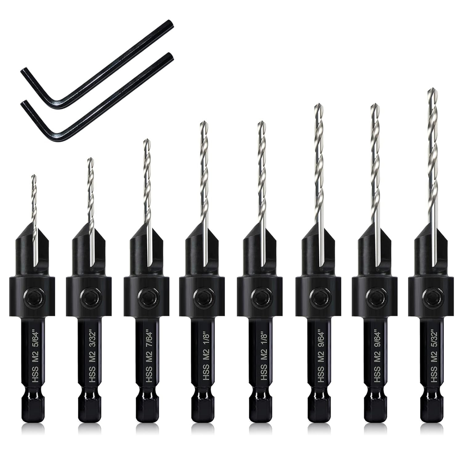 8 Pack Woodworking Countersink Drill Bits Set 3In1, Heavy Duty M2 Pilot Drill