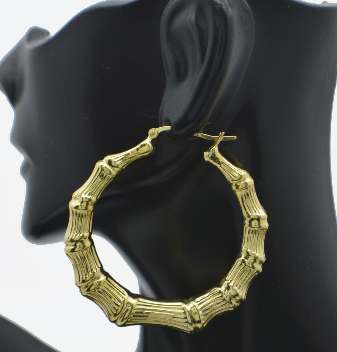 アクセサリー Silver 925 Bamboo Pierced Earrings Gold 14K Yellow Gold Clad 925 Sterling Silver 50mm Large Bamboo Hoop