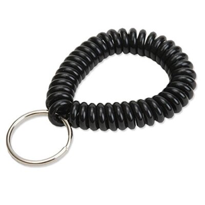  2  Diameter Spiral Wrist Coil with Steel Key Ring, Flexible Wrist 1 Pack Black
