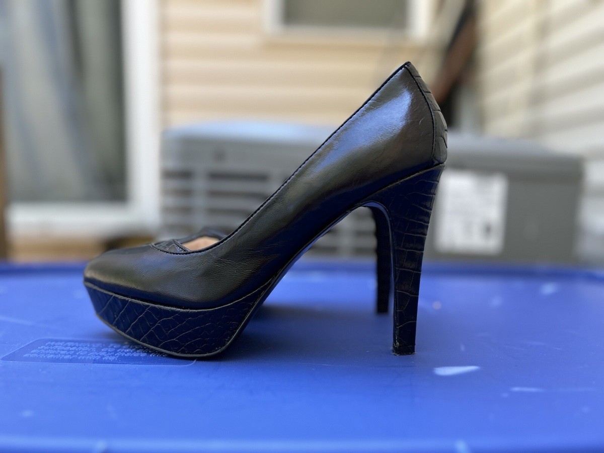 Nine West Platform Pumps Black Leather Snakeskin SIZE 7M