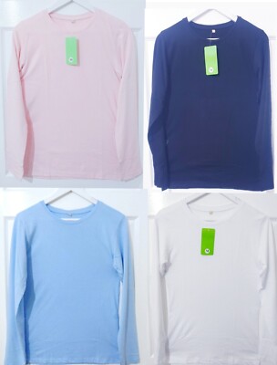 DAMEN LANGARM UNI T-SHIRT DAMEN RUNDHALS OBERTEILE 100% BAUMWOLLE