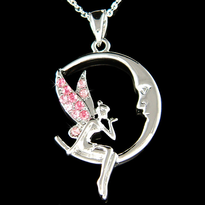 Pink Tinkerbell made with Swarovski Crystal Tinker ANGEL Wing MOON