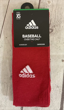 Adidas Over the Calf Reinforced Compression Baseball Socks Red Grey XS 9C-1Y