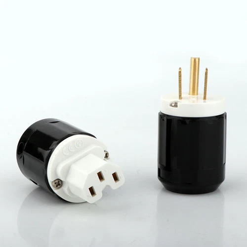 Paar Gold/Rhodiniert US AC Audio Netzstecker IEC C15 HiFi Stromkabel Stecker - Bild 13 von 31